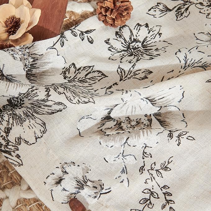 jinchan Pinch Pleated Curtains Floral Linen Blend Curtains for Living Room 96 Inches Length Black Peony Flower Printed Curtain Rod Pocket Back Tab Farmhouse Pinch Pleat Drapes with Hooks Set 2 Panels - Image 5