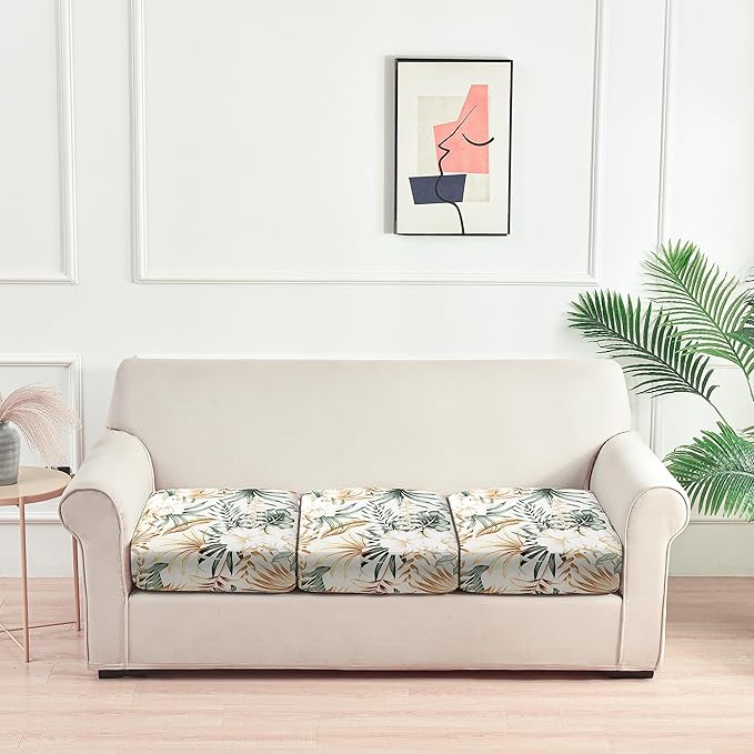 Fuloon Sofa Cushion Covers, Stretch Printed Seat Cushion Cover Couch Seat Slipcovers Washable Furniture Protector for Armchair Loveseat Sofa (Gold, 3 PCS) - Image 2