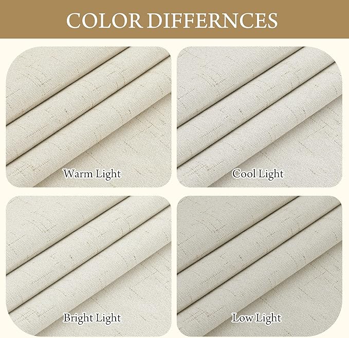 RYB HOME Cream White Linen Blackout Curtains, 100% Blackout Thermal Insulated Boho Farmhouse Window Curtain Panels for Living Room, Back Tab & Rod Pocket, 52" W x 96" L, 2 Panels Set - Image 5