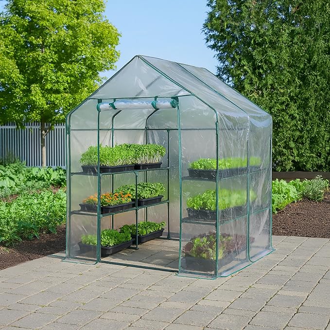 Miracle-GRO 4'8" x 4'8" x 6'5" Outdoor Mini Walk-in Greenhouse Plant Tent, All-Season Small Walk-in Plant Growth Accelerator with 8 Wire Shelves, Clear - Image 8