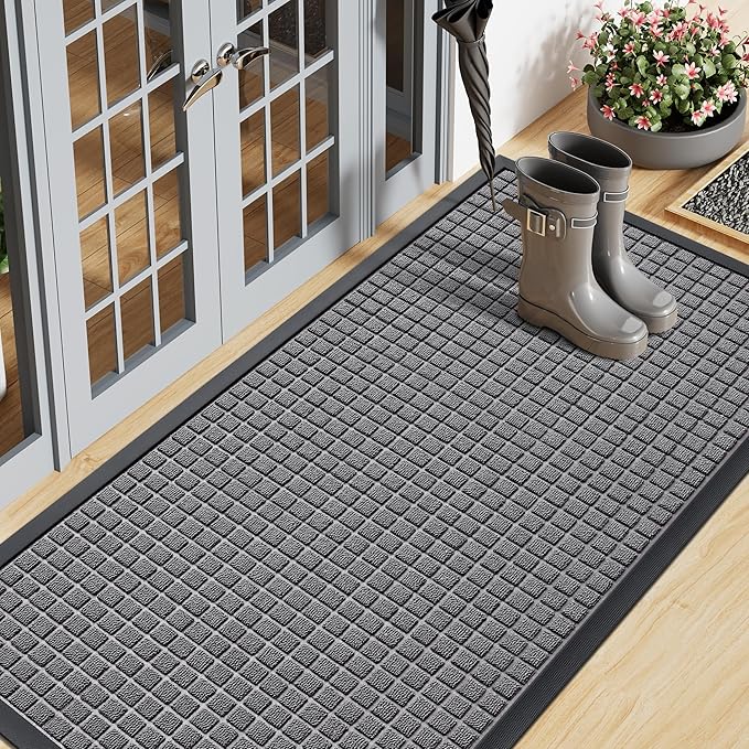 Smiry Front Door Mat Outside Entrance, Heavy Duty Natural Rubber Doormat, Non Slip, Trap Dirt and Moisture, Easy Clean, Low Profile Welcome Floor Mats for Indoor Outdoor Entry, 47x23 Inch, Mix Grey by Smiry