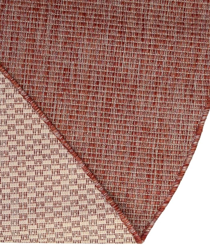 Unique Loom Collection Casual Transitional Solid Heathered Indoor/Outdoor Flatweave Area Rug (13' Round, Rust Red/Beige) - Image 7