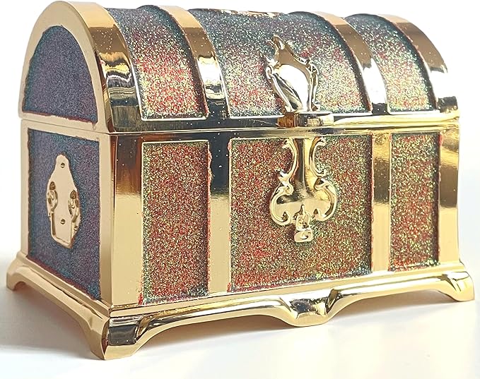 Retro Jewelry Box Arched Vintage Rectangular Metal Chest Necklace Ring Earrings Storage Case for Women Girls (Golden Starlight Red, M) by Unknown