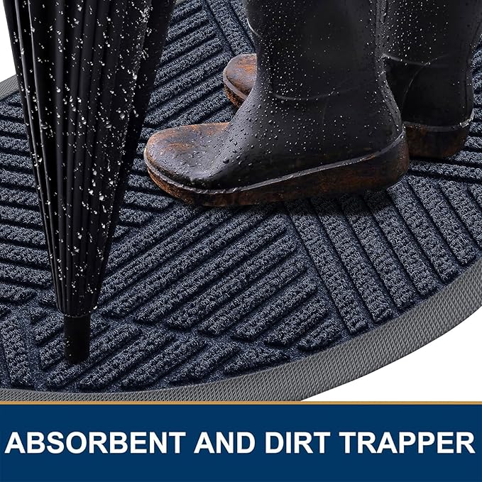 Smiry Half Circle Front Door Mat Outside Entrance, Heavy Duty Sturdy Natural Rubber Doormat, Trap Dirt and Moisture, Low Profile Mats for Indoor Outdoor Entry, Irregular Triangle (35x23, Navy Blue) - Image 3