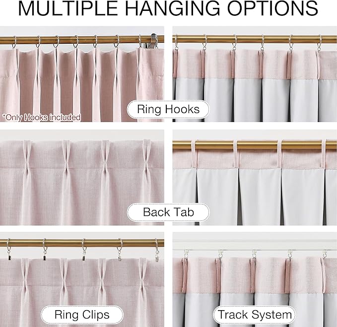 Kayne Studio Soft Pink Pinch Pleated Full Blackout Curtains, Linen Blend Room Darkening Thermal Insulated Soundproof Drapes, 84 Inch Back Tab Window Curtains for Living Room Bedroom (2 Panels,40"x84") - Image 4