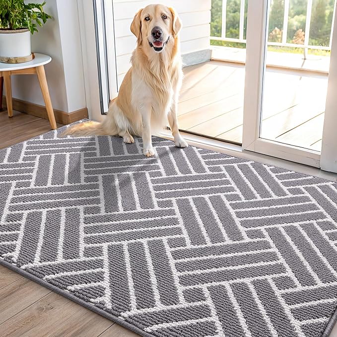 OLANLY Indoor Door Mat, 48x32 Inch, Dirt Resistant and Absorbent, Non-Slip Rubber Backing Floor Mats, Easy Clean Low-Profile Doormat for Entryway, Front Door, and Inside Entrance, Grey by OLANLY