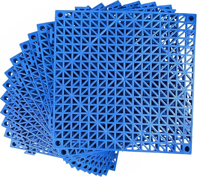 MYFAMIREA Modular Interlocking Cushion 12 Pack 11.8" x 11.8" Rubber Floor Tiles Non-Slip Splicing Drainage Mats for Deck, Pool, Outdoor Shower, Patio, Balcony, Indoor Bathroom, Kitchen, Yard (Blue) by MYFAMIREA