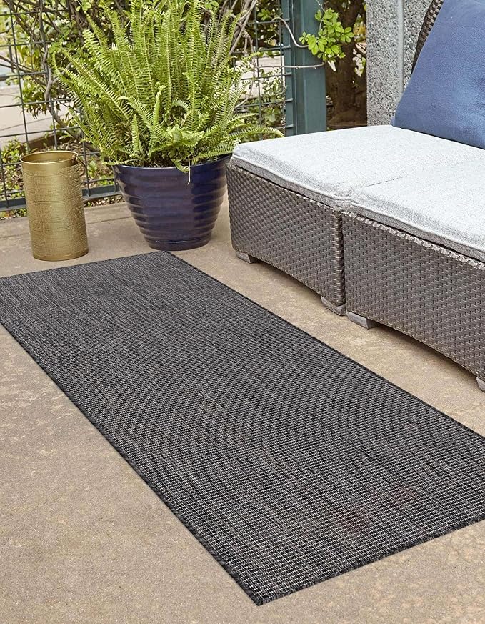 Unique Loom Collection Casual Transitional Solid Heathered Indoor/Outdoor Flatweave Area Rug (2' 7" x 10' Runner, Black/Ivory) - Image 5