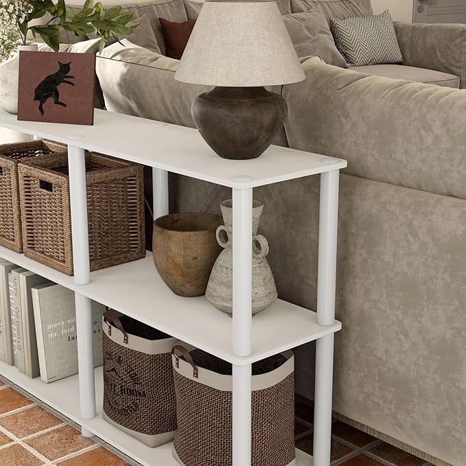 Homes: Inside + Out Apexa Modern 3-Tier Extra Wide Shelving Units, Collectibles Display Shelves, Easy Assembly Console Table, Home Storage Organizer for Living Room, Bedroom, Office, White - Image 14