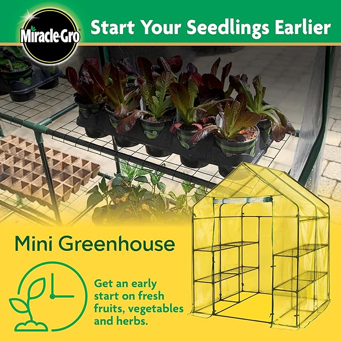 Miracle-GRO 4'8" x 4'8" x 6'5" Outdoor Mini Walk-in Greenhouse Plant Tent, All-Season Small Walk-in Plant Growth Accelerator with 8 Wire Shelves, Clear - Image 2
