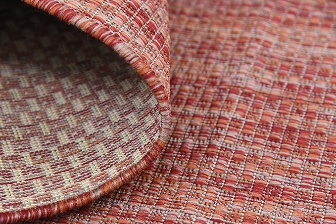 Unique Loom Collection Casual Transitional Solid Heathered Indoor/Outdoor Flatweave Area Rug (8' x 11' 4" Rectangle, Rust Red/Beige) - Image 9