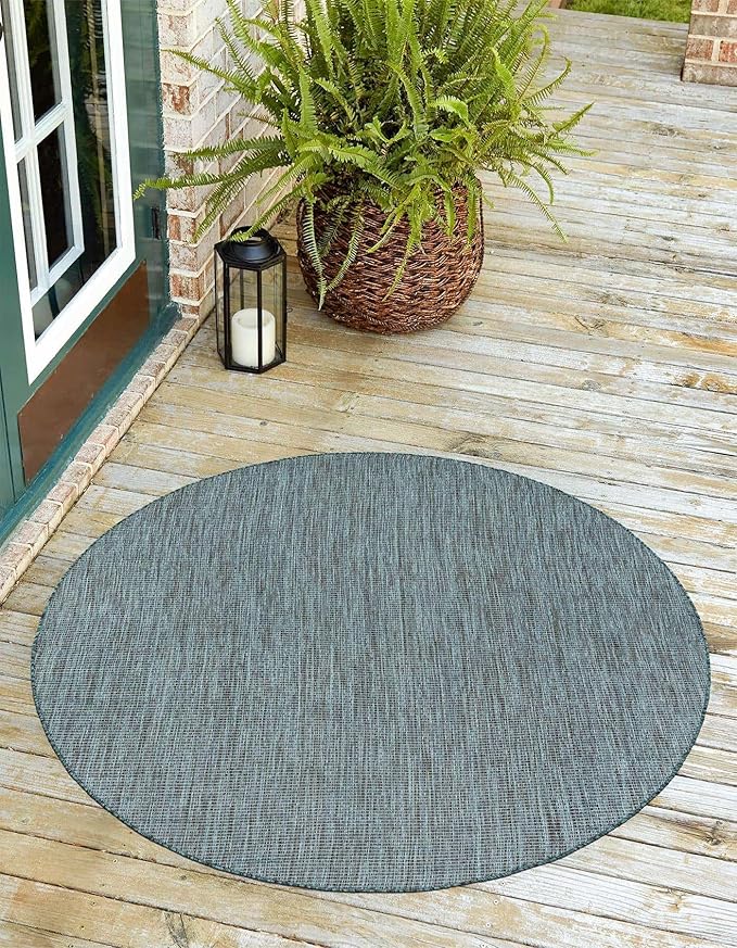 Unique Loom Outdoor Solid Collection Area Rug (5' 3" Round Teal/Navy Blue) - Image 6