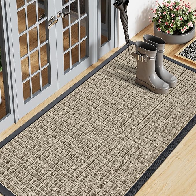 Smiry Front Door Mat Outside Entrance, Heavy Duty Natural Rubber Doormat, Non Slip, Trap Dirt and Moisture, Easy Clean, Low Profile Welcome Floor Mats for Indoor Outdoor Entry, 47x23 Inch, Beige by Smiry