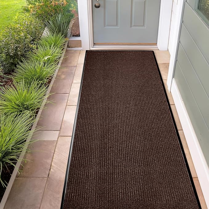 MaxMat® Extra Large Floor Mat - Heavy Duty, Waterproof, Low-Profile, Easy to Clean, Commercial Grade Doormat (3 x 10 Feet, Brown, MXM-RIB0310BR) by MaxMat