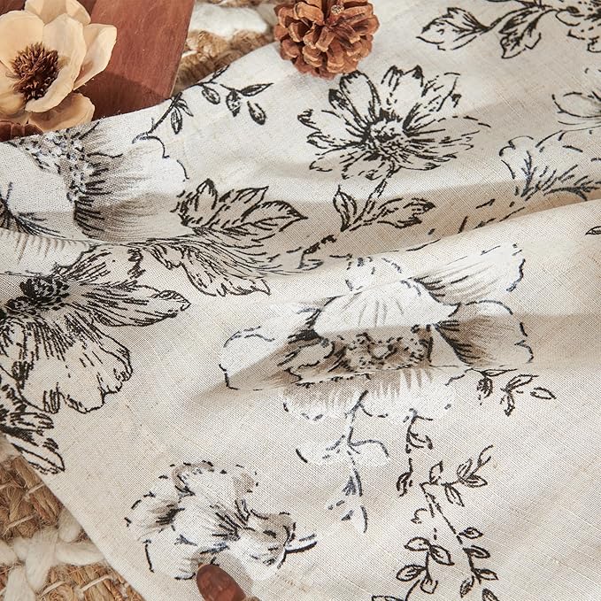 jinchan Lined Linen Blend Curtain Floral Curtains for Living Room 63 Inch Length Black Peony Flower Printed Curtain Back Tab Farmhouse Patterned Drapes Bedroom Window Curtains Set 2 Panels - Image 9