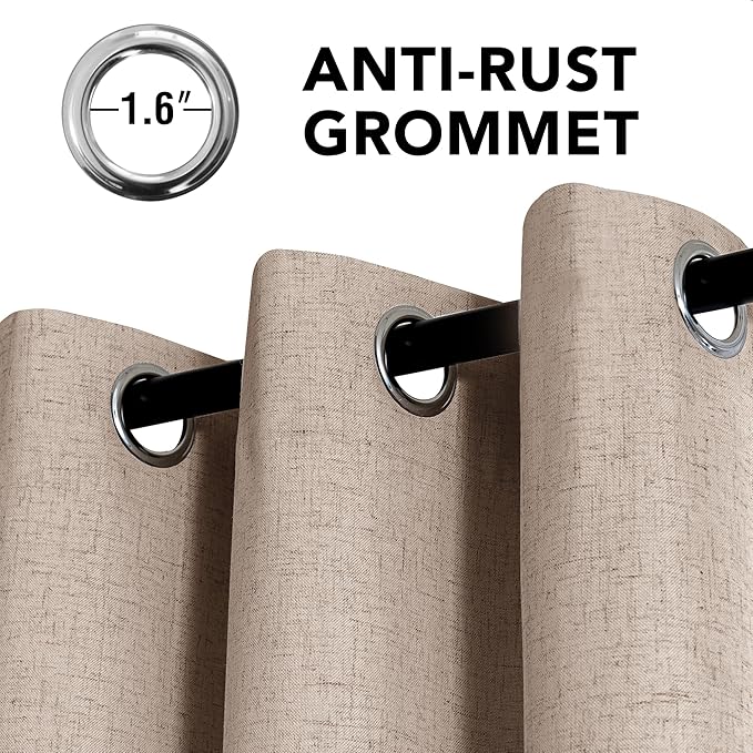 H.VERSAILTEX Linen Curtains 100% Blackout Curtains for Bedroom 84 inch Long Full Light Blocking Nature Linen Blended Window Curtains for Living Room Nickel Grommet (2 Panels, Heathered Sand) - Image 3