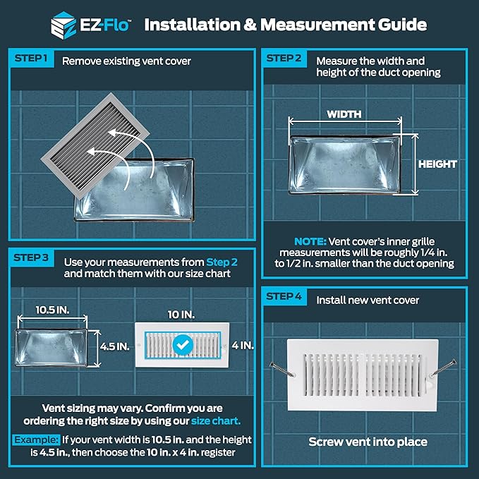 EZ-FLO 10 x 4 Inch (Duct Opening) Air Vent Cover for Wall or Ceiling, Two-Way Ventilation Register, Solid Steel HVAC Register Cover, White, 61609 - Image 3