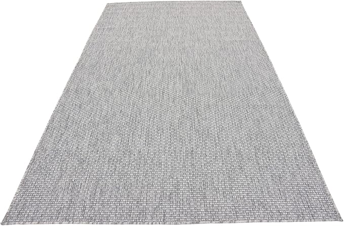 Unique Loom Collection Casual Transitional Solid Heathered Indoor/Outdoor Flatweave Area Rug (5' 3" x 8' Rectangle, Light Gray/Ivory) - Image 5