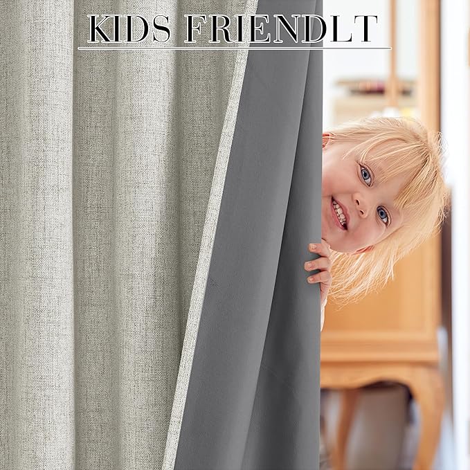 RYB HOME Cream Color 100% Blackout Curtains for Bedroom 102 inch Long 52 inch Wide, Linen Blackout Curtains Privacy Protection& Thermal Insulated for Sliding Door/Living Room, 2 Panels - Image 5