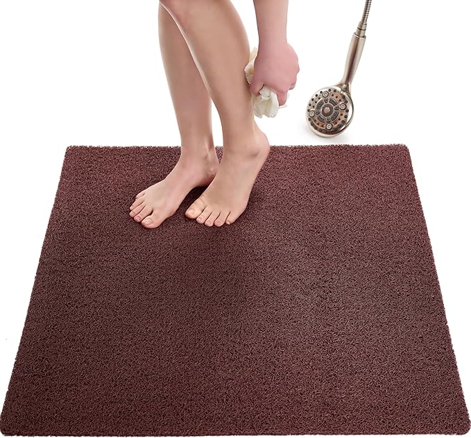 Square Shower Mat - Non Slip Shower Mats for Inside Shower - Extra Large 31x31 Shower Floor Mat Non Slip - Square Bath Mat for Shower - Secure Anti Slip Loofah Shower Bath Mat (31x31 Brown) by ENKOSI