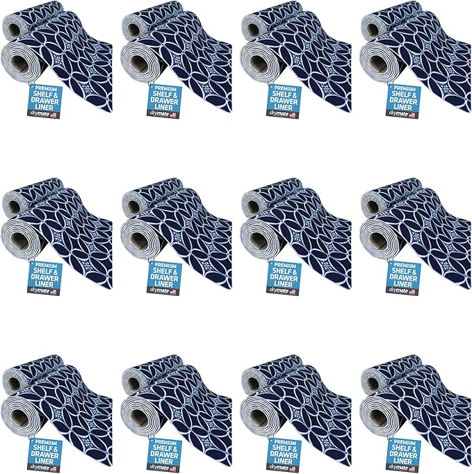 Drymate Premium Luxury Shelf & Drawer Liner, Thick Cushioned Fabric, Non-Adhesive, Absorbent, Waterproof, Slip-Resistant, Liners for Kitchen Cabinets, Cupboards (USA Made)(12”x59”)(24-Pack)(Indigo) by Drymate