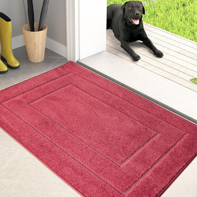 PURRUGS Dirt Trapping Door Mat 24" x 35.5", Non-Slip/Skid Machine Washable Entryway Rug, Dog Doormat, Super Absorbent Welcome Mat for Muddy Wet Shoes and Paws, Burgundy Red by PURRUGS
