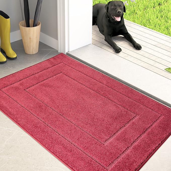 PURRUGS Dirt Trapping Door Mat 20" x 31.5", Non-Slip/Skid Machine Washable Entryway Rug, Dog Doormat, Super Absorbent Welcome Mat for Muddy Wet Shoes and Paws, Burgundy Red by PURRUGS