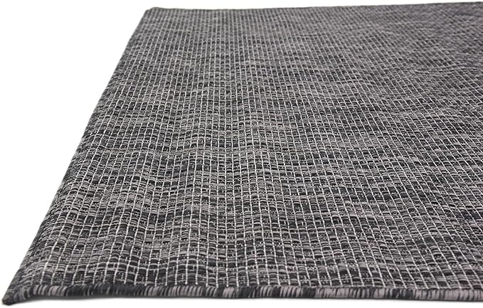 Unique Loom Collection Casual Transitional Solid Heathered Indoor/Outdoor Flatweave Area Rug (4' 1" x 6' 1" Rectangle, Black/Ivory) - Image 7