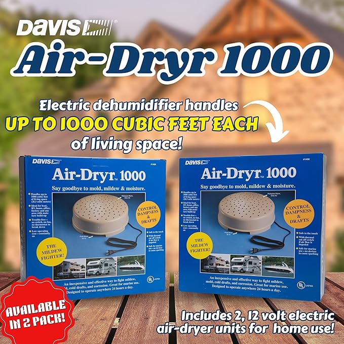 Davis Instruments Air-Dryr 1000 Dehumidifier Bundle (2 Pack) Quiet Boat Dehumidifier for Moisture Problems and Wet Air Solution - Portable Space Heater for RV or Campers - Compact Electric Boat Heater - Image 2