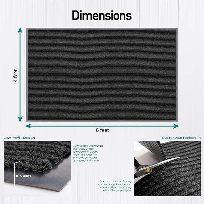 MaxMat® Oversized Industrial Door Mat - Heavy Duty, Waterproof, Low-Profile, Easy to Clean, Rubber Floormat (4 x 6 Feet, Black, MXM-RIB0046BK) - Image 2