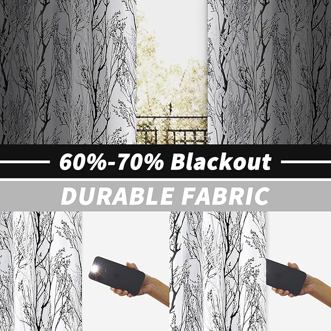 DriftAway Tree Branch Blackout Curtains Double Layer 84 Inches Long for Bedroom Printed Patterned Classic Thermal Insulated Summer Sound Lined Grommet Drapes for Living Room 2 Panels Black/White - Image 2
