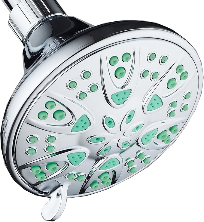 AquaDance Antimicrobial – Anti-Clog High-Pressure 6-Setting Shower Head with Microban Nozzle Protection from Growth of Mold, Mildew & Bacteria for Stronger Shower! 4" Coral Green by AquaDance