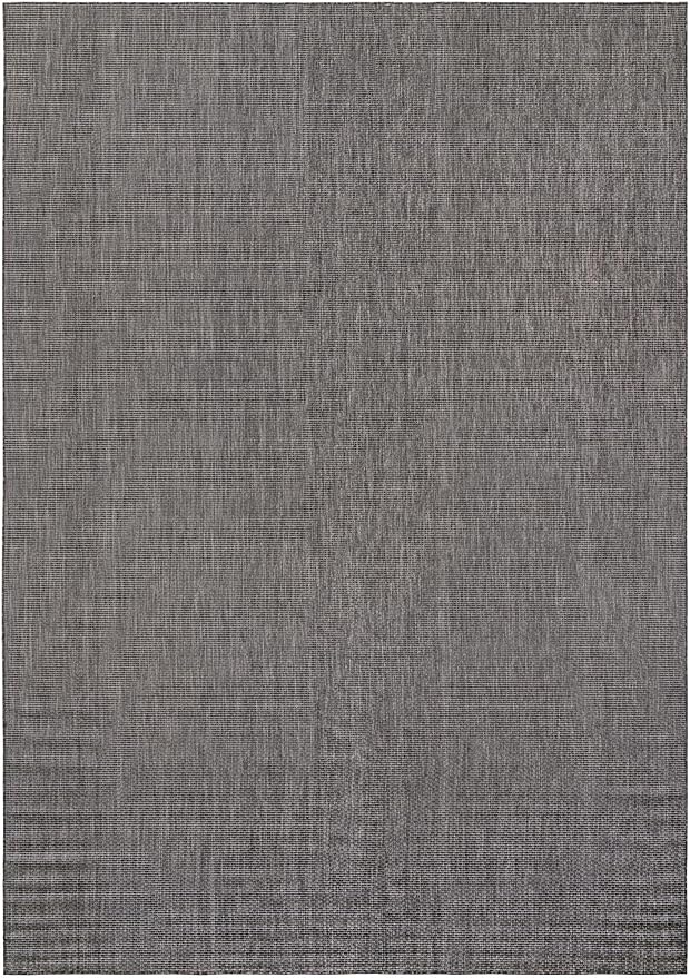 Unique Loom Outdoor Solid Collection Area Rug (10' x 14' Rectangle Black/Ivory) - Image 3