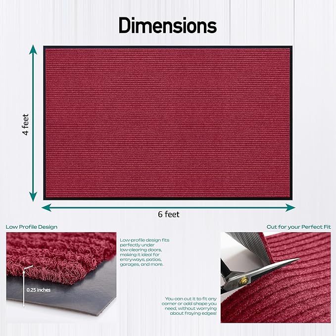 MaxMat® Extra Large Commercial Door Mat, Rubber Border Heavy Duty Door Mat, Waterproof, Low-Profile, Easy to Clean, Rubber Entry Mat. (Red, 4 x 6 Feet) - Image 2