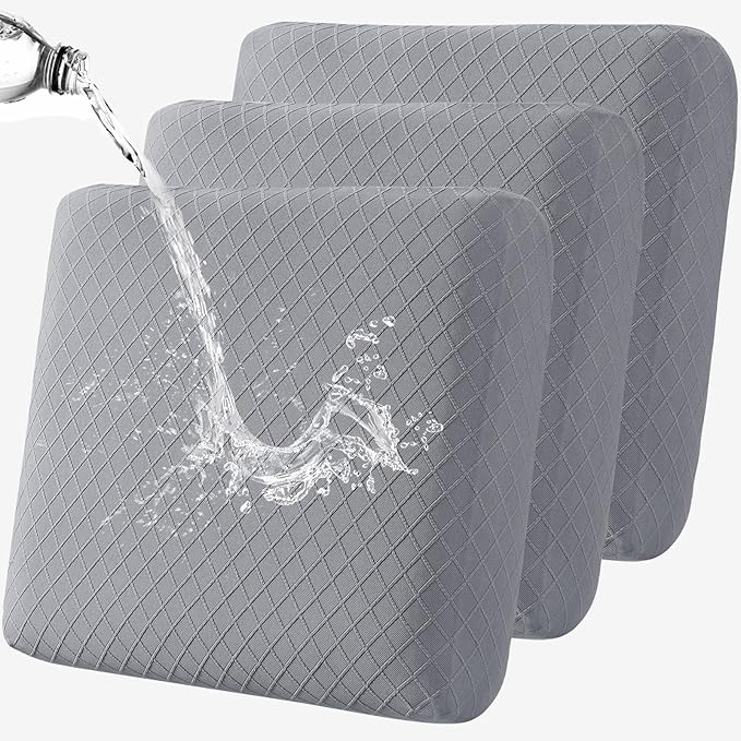 Fuloon Waterproof Seat Cushion Covers 3 PCS, Stretch Sofa Cushion Slipcovers Couch Covers Solid Washable Furniture Protector Suitable for Armchair Loveseat Sofa (Light Grey) by Fuloon