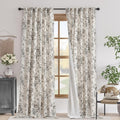 jinchan Blackout Linen Blend Curtain Floral Blackout Curtains for Living Room 120 Inch Length Black Printed with Lined Blackout Curtain for Bedroom Farmhouse Curtains Set 2 Panels by JINCHAN