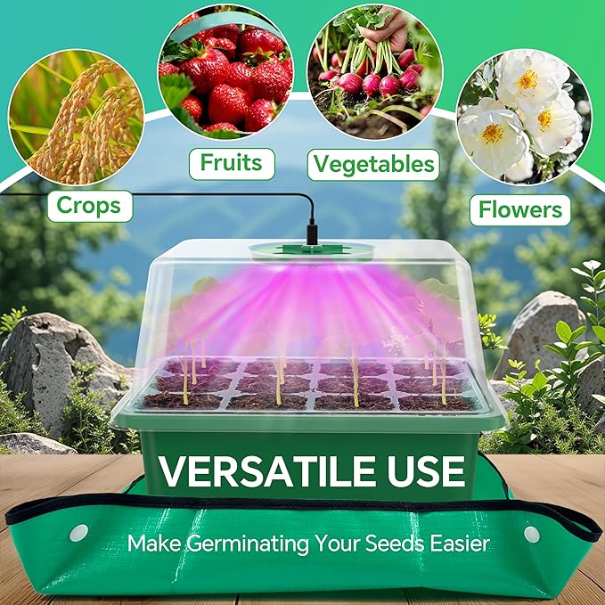 5 Packs Seed Starter Tray with Grow Light, (Value Pack), 60 Cells Seed Starter Kit with Heightened Lid, Adjustable Humidity Domes,Garden supplies for Plant Flower Vegetable Seeds Germination - Image 6