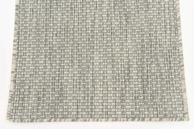 Unique Loom Collection Casual Transitional Solid Heathered Indoor/Outdoor Flatweave Area Rug (2' x 6' 1" Runner, Light Gray/Ivory) - Image 8