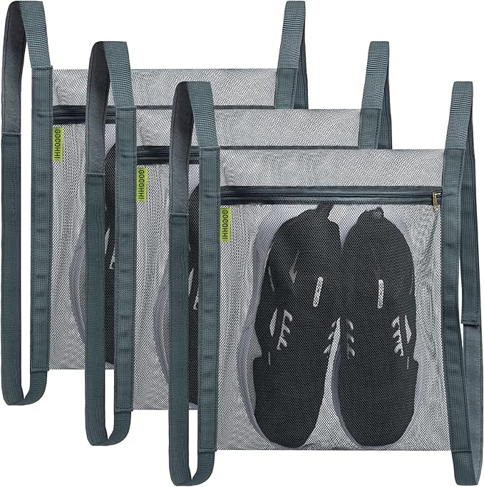 3 Pcs Sneaker Wash & Dry Net Bag for Dryer,15.7x13.8 Inch Large HoneyComber Mesh Bags with Zipper and Strap for Shoes, Clothing, Laundry Reused Bag Tool (Grey) by Gocohhi