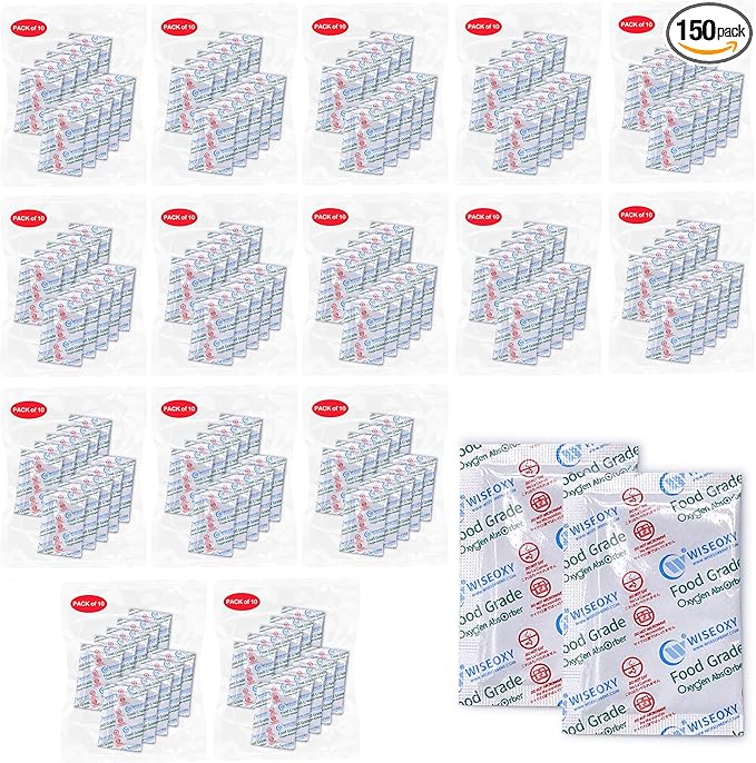 500CC 150 Packs Oxygen Absorbers for Food Storage, Food Grade Oxygen Absorbers, O2 Absorbers Food Grade for Food Storage by Wisesorb