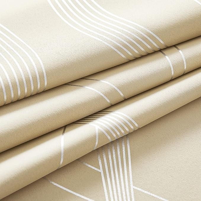NICETOWN Bedroom Curtains Small Blackout Panels, Biscotti Beige, Set of 2, 42 by 40 Inch, Window Treatment Thermal Insulated Blackout Wave Line Foil Print Design Curtains for Kitchen, Cafe, Loft - Image 7