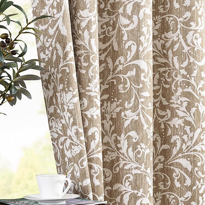 Vangao Taupe 100% Blackout Curtains 84 Inches Long for Bedroom Flower Curtains for Living Room Grommet Thermal Insulated Farmhouse Vintage Window Drapes 2 Panels by Vangao