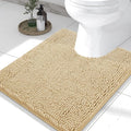 Smiry Luxury Chenille Toilet Rugs U-Shaped 24x20, Soft Absorbent Non-Slip Contour Bathroom Rugs for Toilet, Machine Washable Contoured Bath Mats, Beige by Smiry