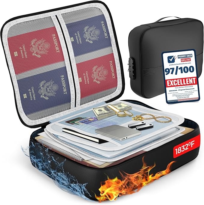 Fireproof Document Bag Waterproof Organizer Box With Lock 3 Layer File Storage Soft Case For Passport Ledger Papers Certificate Cash Files Important Documents Portable Secure Safe Home Travel Office by Unknown