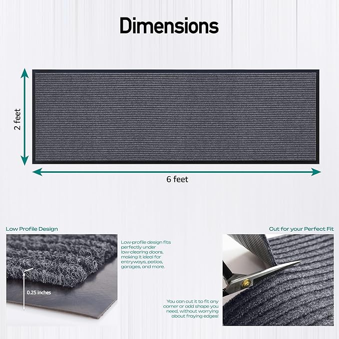 MaxMat® Heavy Duty Floor Mat - Large Commercial, Indoor/Outdoor, Waterproof, Low-Profile, Easy to Clean Doormat (2 x 6 Feet, Grey, MXM-RIB0026GY) - Image 3