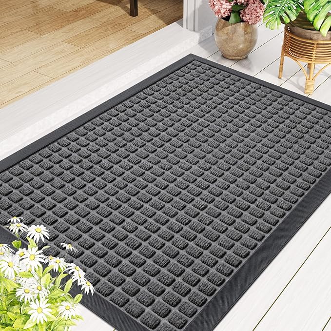 Smiry Front Door Mat Outside Entrance, Heavy Duty Natural Rubber Doormat, Non Slip, Trap Dirt and Moisture, Easy Clean, Low Profile Welcome Floor Mats for Indoor Outdoor Entry, 47x23 Inch, Grey - Image 9