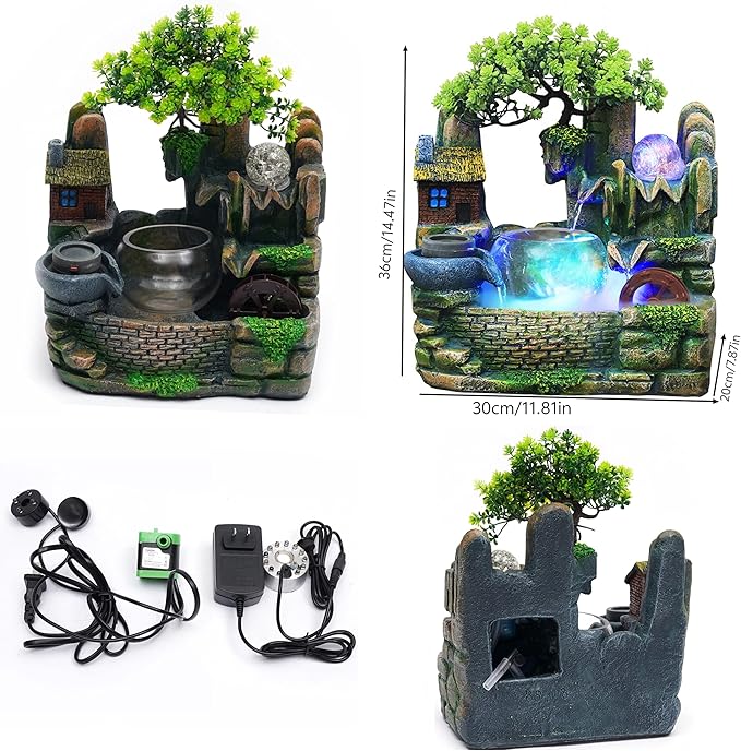 Tabletop Waterfall Fountain Humidifier with LED Light and Atomizer, Water Fountains Indoor Home Decor or est Festival Birthday Surprise for Boys, 14 Inch Desktop Small Mini Bonsai - Image 5