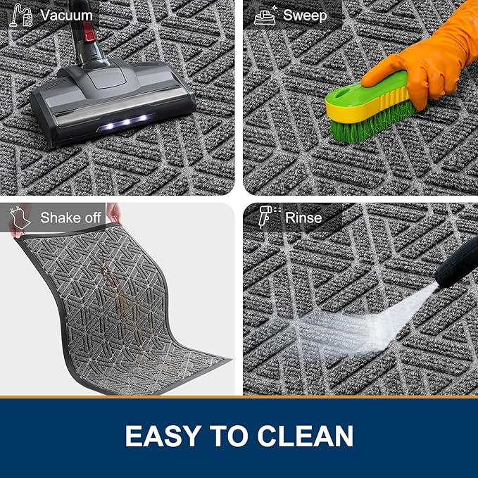 Smiry Front Door Mat Outside Entrance, Heavy Duty Sturdy Natural Rubber Doormat, Trap Dirt and Moisture, Easy Clean Low Profile Mats for Indoor Outdoor Entry, Grid Geometric (47x32, Silver Grey) - Image 6