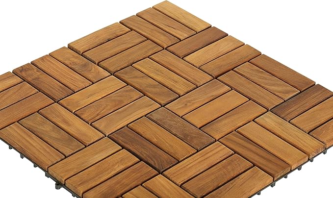 Bare Decor BARE-WF2009 Solid Teak Wood Interlocking Flooring Tiles (Pack of 10), 12" x 12", Brown - Image 4