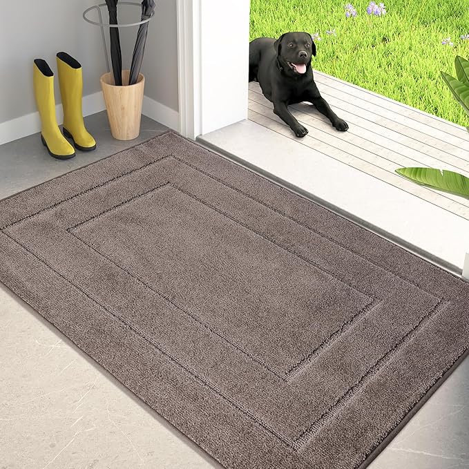 PURRUGS Dirt Trapping Door Mat 32" x 47", Non-Slip/Skid Machine Washable Entryway Rug, Dog Doormat, Super Absorbent Welcome Mat for Muddy Wet Shoes and Paws, Grayish Brown by PURRUGS